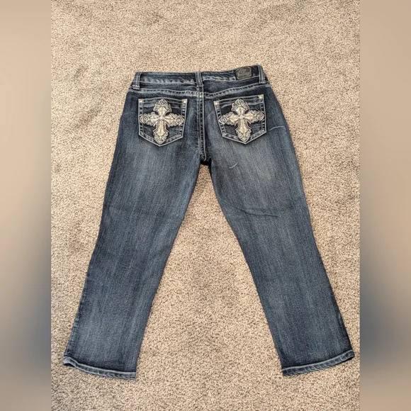 Women's Love Indigo Dark Wash Capris Denim Blue Jeans Stretch Sz: 4 Design Pants - Picture 12 of 14